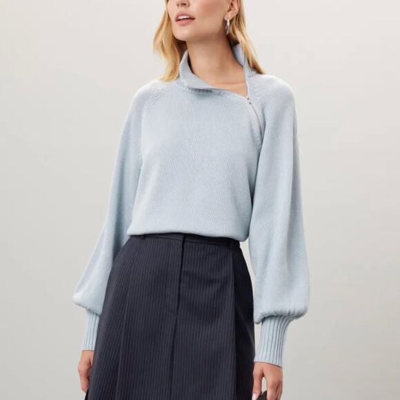 Marissa Webb Blue Turtleneck Sweater MEDIUM Balloon Sleeve Soft Oversized $270 - Picture 1 of 10